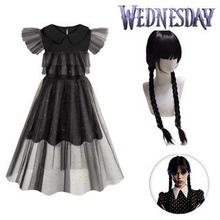 Wednesday Addams Cosplay Dress for Girl Kids Movie Wednesday Cosplay Costumes Black Gothic Dresses Halloween Party Clothes