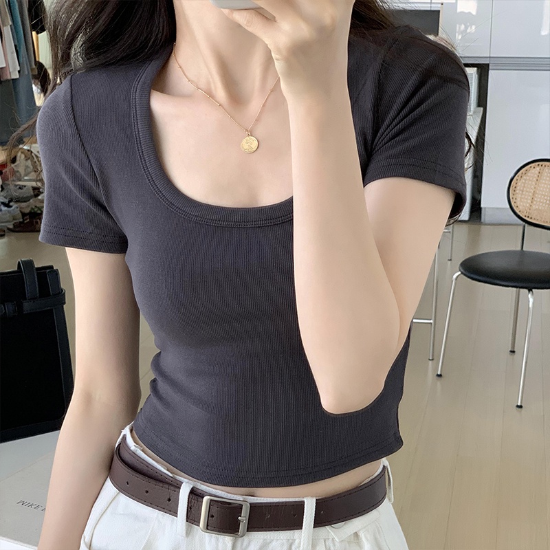 เสื้อยืดแขนสั้น คอยู ผ้ายืด เข้ารูป 60870