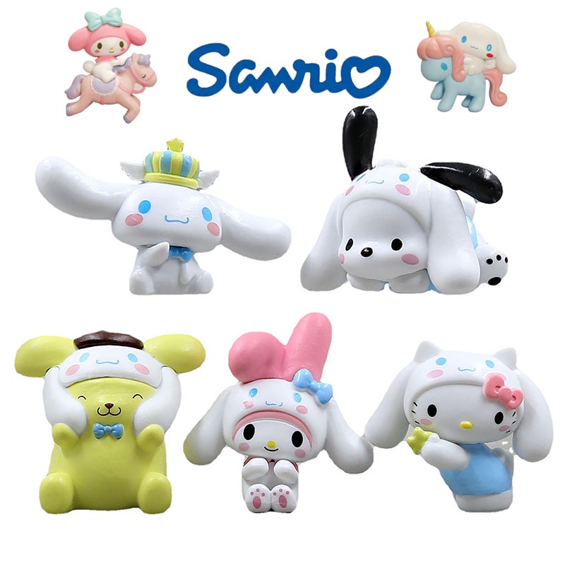 5pcs/Set Sanrio Figure Kuromi Melody Hello Kitty Cinnamoroll Purin Toy Model Decor Kid Xmas Gift