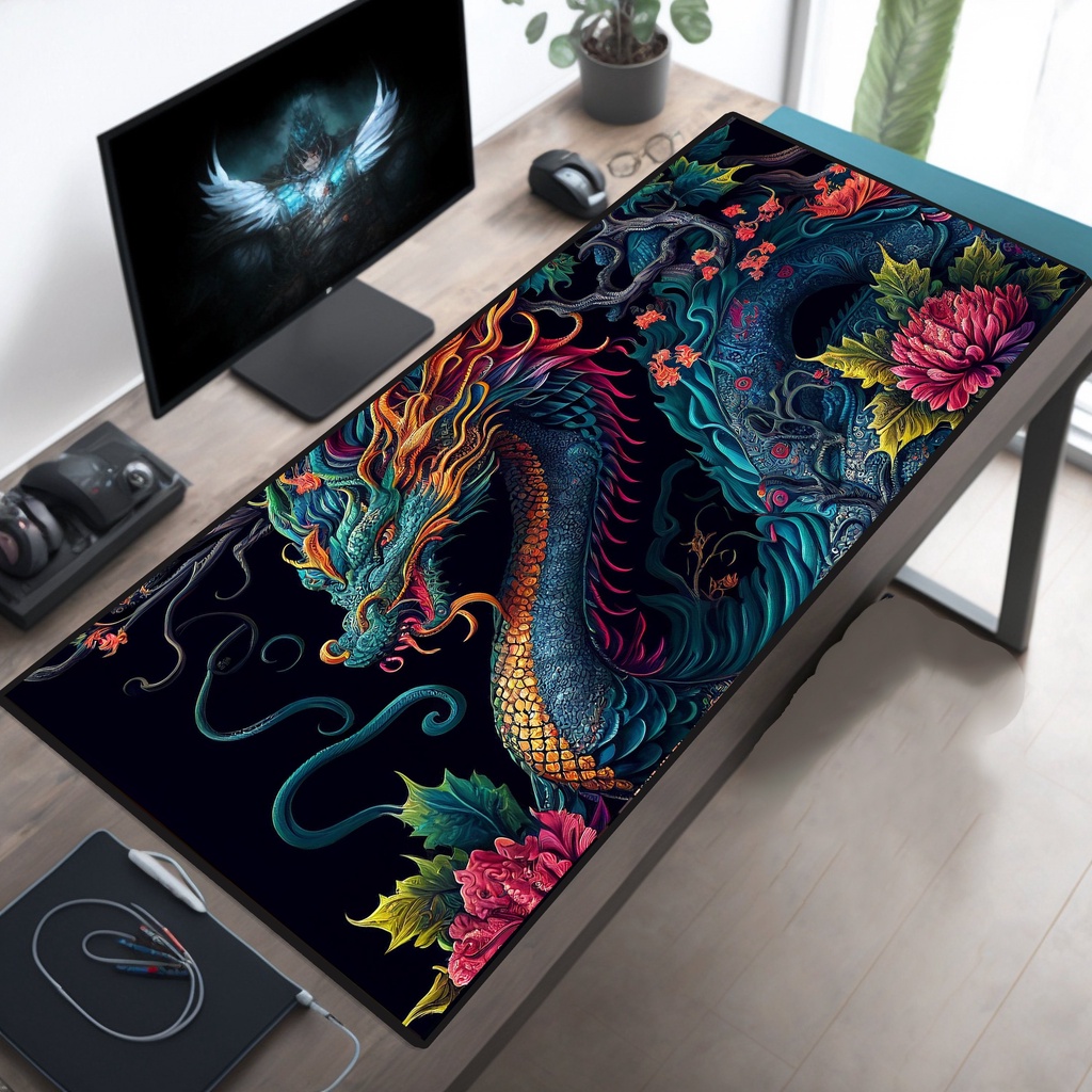 แผ่นรองโต๊ะ, Oriental Japanese Dragon ขนาดใหญ่แผ่นรองโต๊ะ 2, ขยายแผ่นรองเมาส์สําหรับเล่นเกมขนาดใหญ่พิเศษ Dragon Mousepad Deskmat Deskpad Mausmat