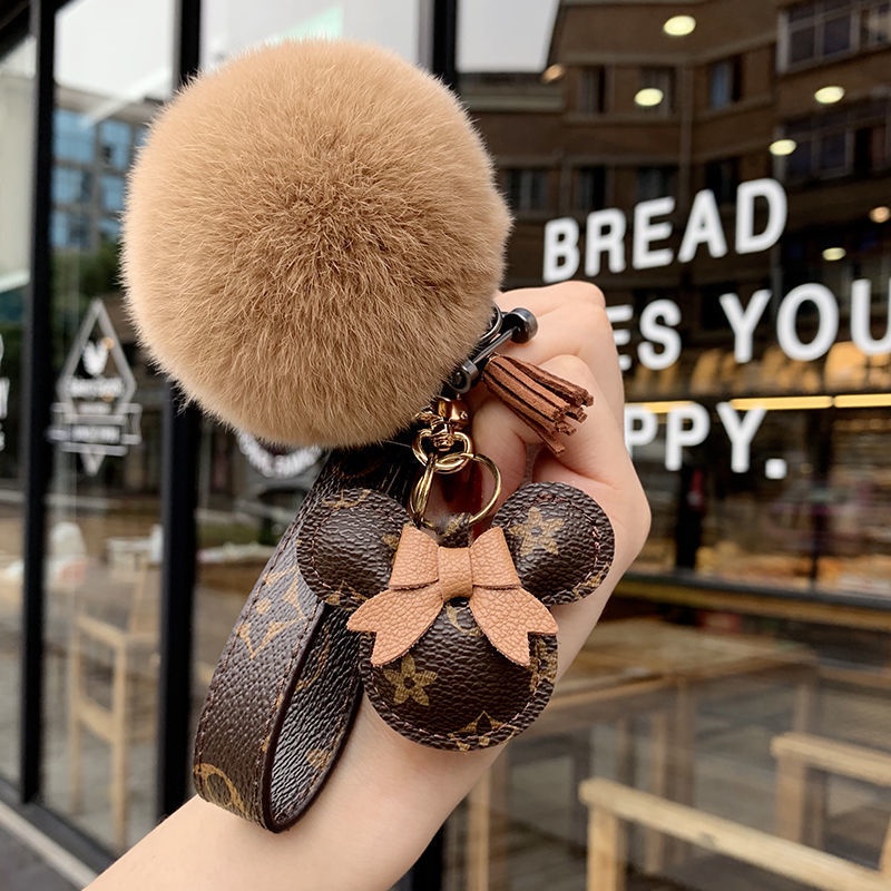 LV MIK Trend Key Chain Female Lovely Mickey Leather Key Pendant Creative Car Key Chain Couple Bag Pe