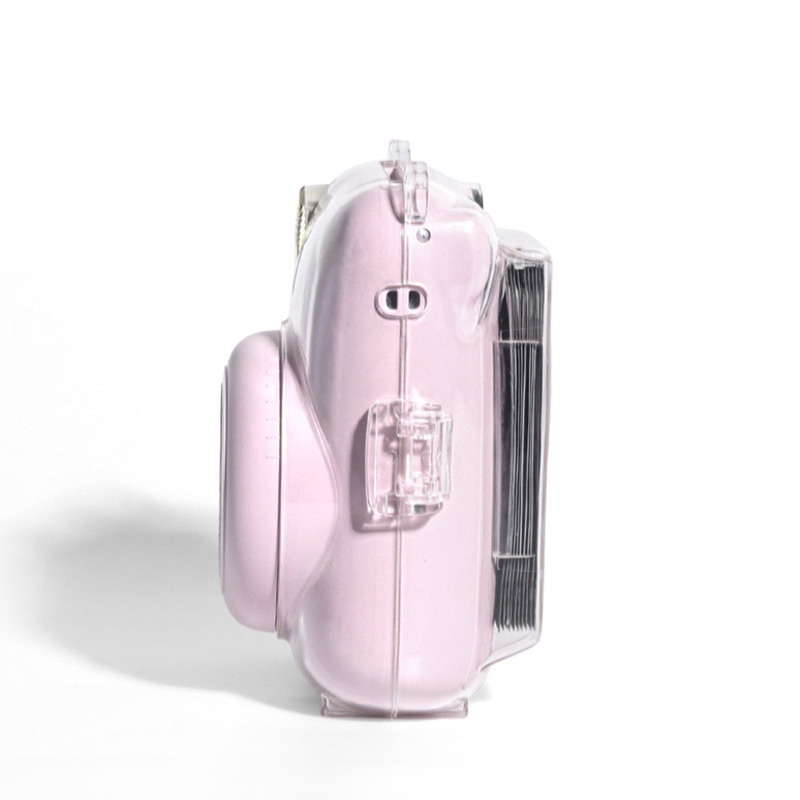 เกราะป้องกันกล้อง ฟรีสติกเกอร์น่ารักสําหรับ Instax มินิ 12 โปร่งใสเคสเก็บกล้องพร้อมสายรัดสําหรับ มินิ12 กระเป๋ากล้อง