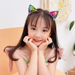 กิ๊บติดผม ประดับเลื่อม รูปหูแมวน่ารัก แฟชั่นสําหรับเด็กผู้หญิง จํานวน 2 ชิ้น