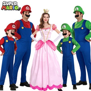 ชุดเดรสคอสเพลย์ Super Mario Super Mario Bros สีชมพู สําหรับผู้ใหญ่ เด็ก เหมาะกับงานปาร์ตี้ฮาโลวีน