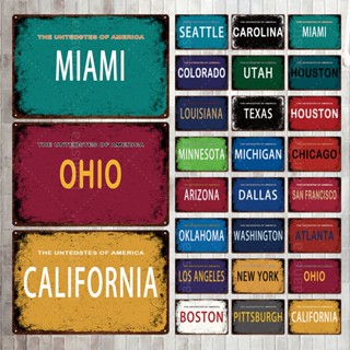 โปสเตอร์โลหะดีบุก ลาย Miami Ohio California Boston สไตล์วินเทจ สําหรับตกแต่งผนัง บาร์ คลับ