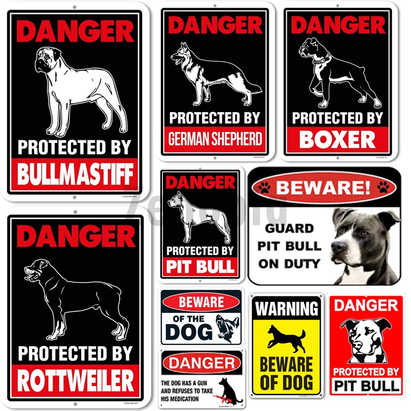 คําเตือนปกป้อง Pit Bull Pitbull สุนัขระวัง Vintage โลหะป้ายดีบุก Guard Plaque Retro Shabby ตกแต่งบ้า