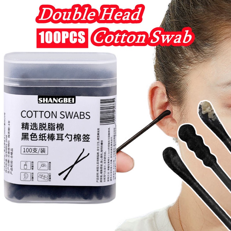 100PCS Double Head Cotton Bud ทิ้งผู้หญิงแต่งหน้า Lipstik สําลี Ear Care ทําความสะอาด Stick Earwax Removal เครื่องมือ