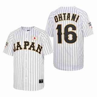 Bg เสื้อกีฬาเบสบอล ปักลาย OHTANI 16 OHTANI ลายทาง สีขาว ขนาดใหญ่ สไตล์ฮิปฮอป เหมาะกับฤดูร้อน 2023