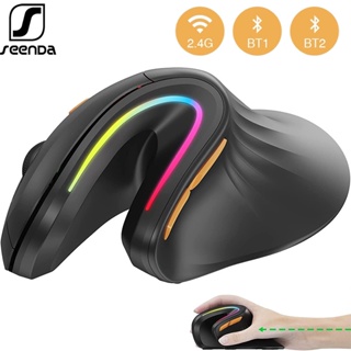 Seenda เมาส์ออปติคอลไร้สาย บลูทูธ ออกแบบตามสรีรศาสตร์ RGB DPI ปรับได้ 3 อุปกรณ์เชื่อมต่อ สําหรับแล็ปท็อป