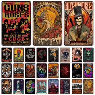 โปสเตอร์โลหะดีบุก ลายวงร็อค GUNS N ROSE สไตล์วินเทจ เรโทร สําหรับตกแต่งผนังบ้าน ผับ บาร์