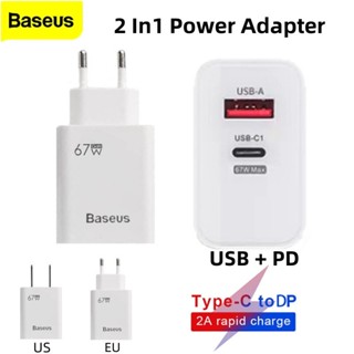 Baseus 2 In1 อะแดปเตอร์ชาร์จ USB+ PD Port 67W 2A ชาร์จเร็ว สําหรับชาร์จโทรศัพท์มือถือ