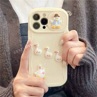 เคสซิลิโคนนิ่ม ลายการ์ตูนเป็ด 3D ป้องกันกล้อง สําหรับ iPhone 11 12 13 14 Pro Max Plus 12pro 13Pro 14Pro 12Promax 13Promax 14Promax