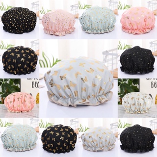 หมวกคลุมผมอาบน้ํา ผ้าฝ้าย PEVA พิมพ์ลายสองชั้น กันน้ํา สีบรอ…