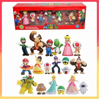 ตุ๊กตาฟิกเกอร์ Super Mario Peach Princess Bros Luigi Yoshi Mushroom ของเล่นสําหรับเด็ก 18 ชิ้น 12 ชิ้น 6 ชิ้น