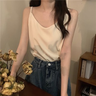 เสื้อสายเดี่ยว คอวี ผ้าชีฟอง ทรงหลวม สีแคนดี้ แฟชั่นฤดูร้อน 64774