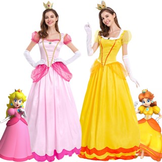 ชุดเดรสคอสเพลย์ Super Mario Bros Peach Princess เหมาะกับปาร์ตี้ฮาโลวีน สําหรับผู้หญิง