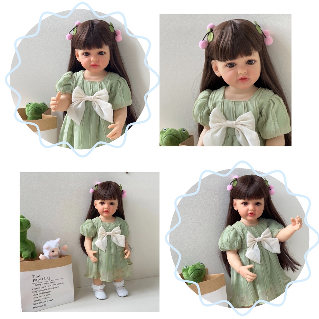 Npk ตุ๊กตาเด็กแรกเกิด ซิลิโคน สีเขียว 55 ซม. สไตล์เบ็ตตี้ ผมสังเคราะห์ และน่ารัก ใช้ซ้ําได้