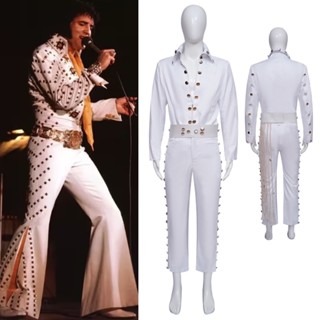 ชุดคอสเพลย์ Cat King Elvis Presley สีขาว สําหรับผู้ใหญ่ และเด็ก