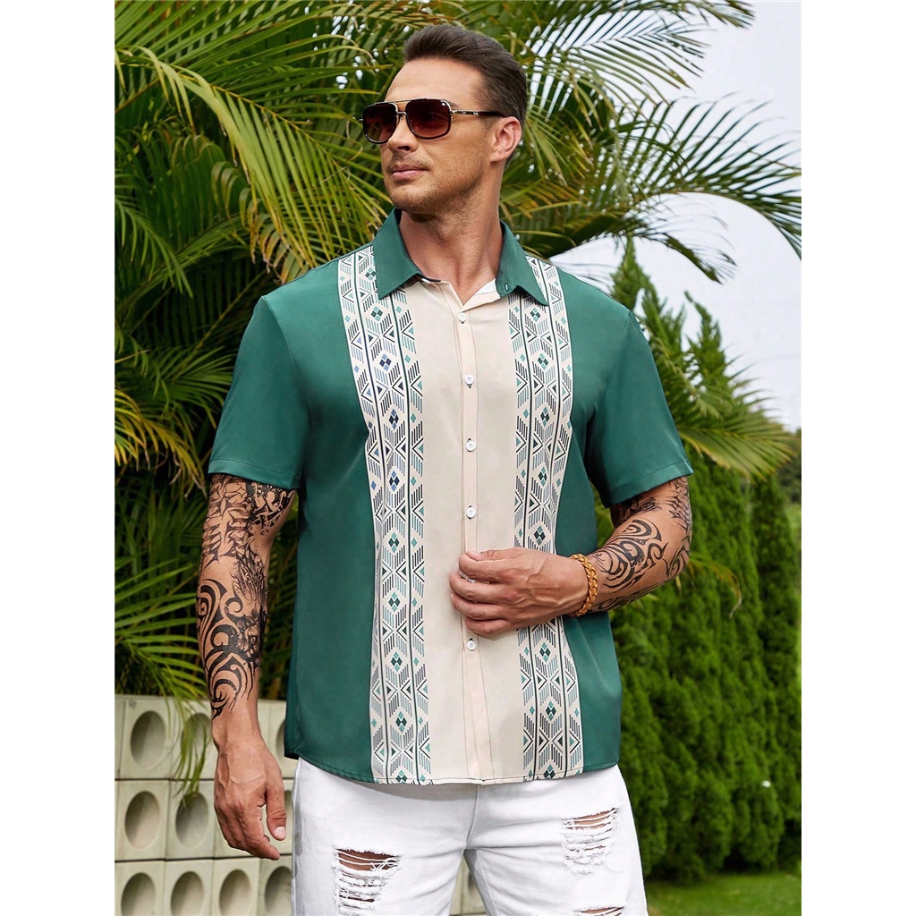 เสื้อเชิ้ตพิมพ์ลาย Geo ขนาดขยาย Men Plus