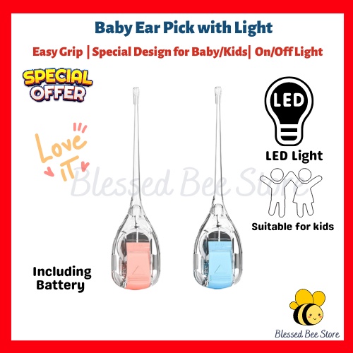 Baby Ear Pick Earpick พร้อมไฟ Earwax Cleaner LED Ear Pick Ear Cleaner เครื่องมือขี้หูทําความสะอาด Pe