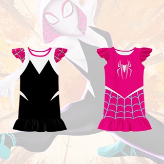 ชุดเดรสโพลีเอสเตอร์ ลาย Spiderman Into The Spider-verse Spider-gwen สําหรับเด็กผู้หญิง