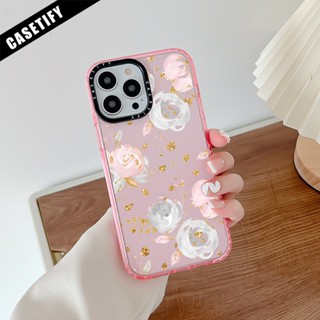 Casetify เคสโทรศัพท์มือถือ ซิลิโคนนุ่ม ใส กันกระแทก ลายดอกไม้ แต่งกลิตเตอร์ สไตล์เรโทร สําหรับ iPhone 11 14 Pro Max 12 13 Mini X XR XS Max SE 2020 6 7 8 Plus