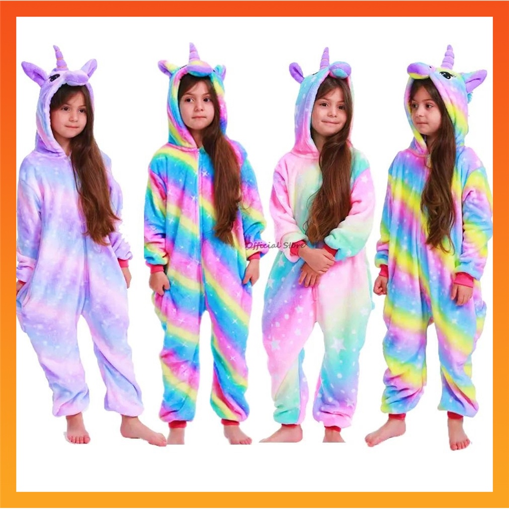 Kigurumi เด็กเด็กน่ารักยูนิคอร์นสัตว์การ์ตูนเครื่องแต่งกายคอสเพลย์ Jumpsuit ชุดนอน