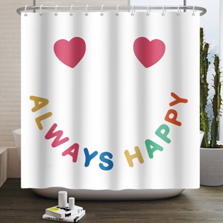 Always Happy Lettes Bath Cutain Watepoof Simple Smiley Face Showe Cutains Polyeste Bath Cutain fo Bathoom