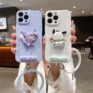 Compatible For iPhone 14 Pro Max 13 12 mini 6S 6 7 8 Plus 11 Pro X XR XS Max se 2020 เคสโทรศัพท์มือถือ ลาย Kulomie Pochacco น่ารัก พร้อมสายคล้องมือ สําหรับ