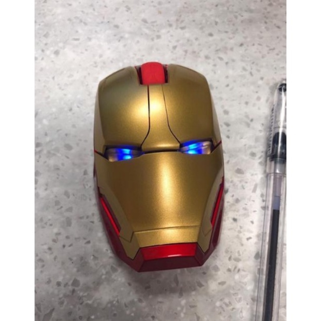 เมาส์เกมมิ่งไร้สาย รูปซุปเปอร์ฮีโร่ Marvel Iron Man ใช้แบตเตอรี่ Led ออกแบบตามสรีรศาสตร์ พร้อมตัวรับสัญญาณ Nano USB สําหรับคอมพิวเตอร์ โน๊ตบุ๊ค พีซี แล็ปท็อป