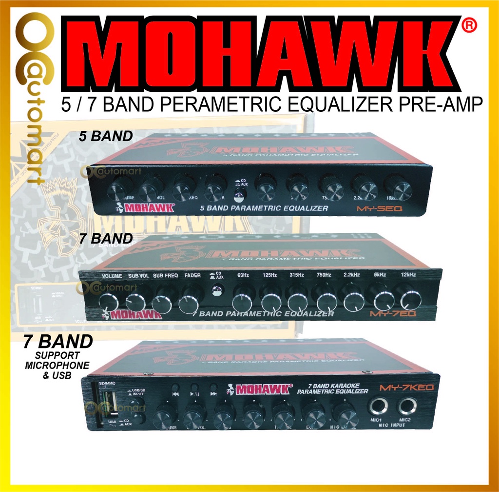 MOHAWK Pre Amp เครื่องเสียงรถยนต์ MY-SERIES 5 Band 7 Band Parametric Equalizer ควบคุม Preamp