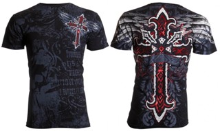 เสื้อยืด พิมพ์ลายธง Archaic Affliction RED FLAG Cross Wings Biker สีดํา สําหรับผู้ชาย S-5XL