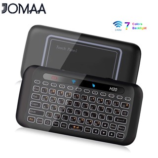 Jomaa H20 คีย์บอร์ดไร้สาย 2.4Ghz พร้อมทัชแพด เมาส์ หวี 7 สี แป้นพิมพ์แบ็คไลท์ ชาร์จได้ หมุนอัตโนมัติ เต็มจอ สัมผัส