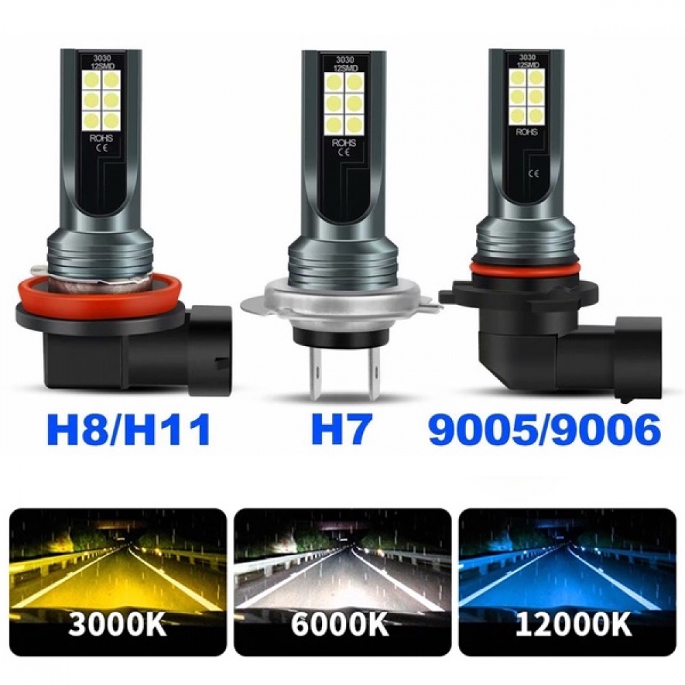 หลอดไฟตัดหมอก Led H4 H7 H11 H8 H9 H16JP H1 H3 9005 9006 6500K 12V 24V สําหรับรถยนต์ 2 ชิ้น