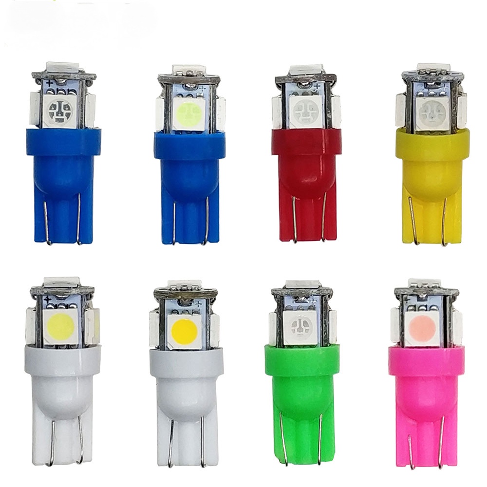 หลอดไฟเลี้ยว Led t10 W5W 5050 5SMD 5w5 t10 12V สีขาว แดง เหลือง เขียว ชมพู ฟ้า สําหรับติดป้ายทะเบียนรถยนต์ 10 ชิ้น