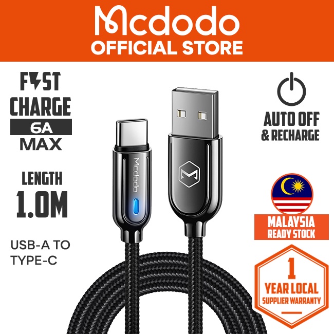 Mcdodo CA619 Smart Series 6A QC3.0 Auto Disconnect & Recharge Type-C Data Cable 1m