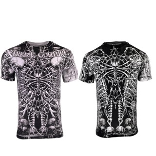 Xtreme Couture By Affliction เสื้อยืด ลายกะโหลกไบค์เกอร์ CATACOMBS สีขาว สําหรับผู้ชาย S-5XL