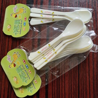 ขายร้อนBaby Spoon Feeding Rice Spoon Handle ช้อนเด็กช้อนพลาสติกเกรดอาหาร การ์ตูนหนากวนบ้านจับยาว