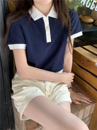 65406 เสื้อยืดโปโล แขนสั้น สีตัดกัน สไตล์เกาหลี