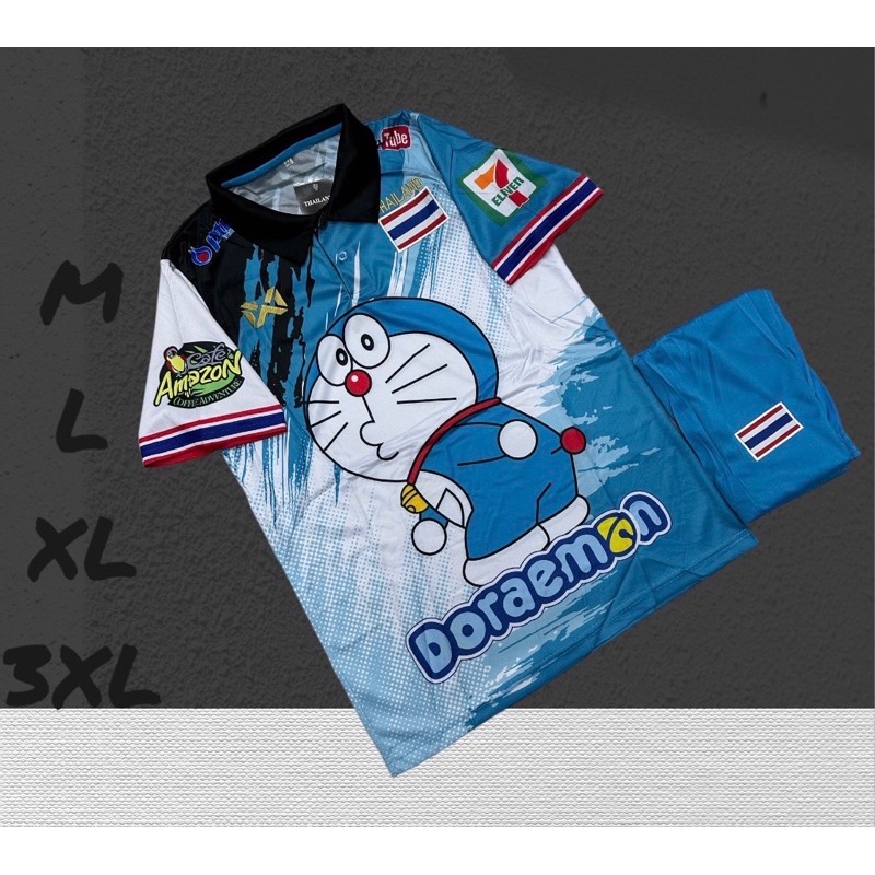 ชุดกีฬาโดเรม่อนทีมชาติไทยคอปก ชุดฟุตบอลไทยเสื้อ+กางเกง