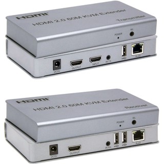 สายเคเบิลเครือข่าย 60M 4K 60hz HDMI 2.0 Extender KVM Extension By Cat 5e 6 RJ45 TX RX รองรับหน้าจอสัมผัส TV Out USB เมาส์ คีย์บอร์ด