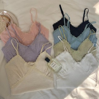 63187 เสื้อกั๊กสั้น สายเดี่ยว ผ้าลูกไม้ สีพื้น