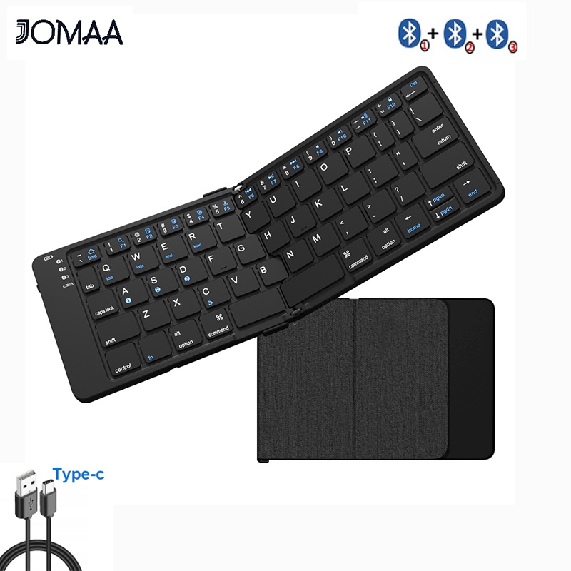 Jomaa คีย์บอร์ดบลูทูธไร้สาย 3Device Sync แบบพับได้ สําหรับ Pad Tablet Phone Windows M.c