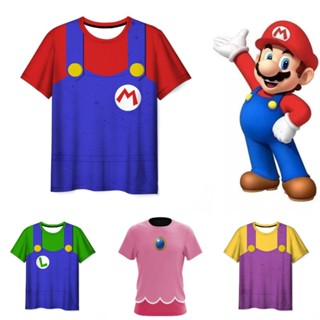 ซุปเปอร์มาริโอ้ บราส เสื้อยืดแขนสั้น คอกลม พิมพ์ลายภาพยนตร์ Luigi 3 มิติ พร้อมหมวก สําหรับผู้ใหญ่ และเด็ก