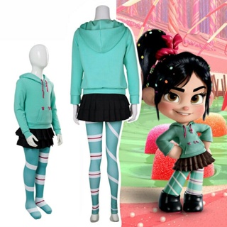 Von Vanellope Ralph Schweetz ชุดคอสเพลย์ ชุดเสื้อฮู้ด กระโปรงเลกกิ้ง สําหรับผู้หญิง