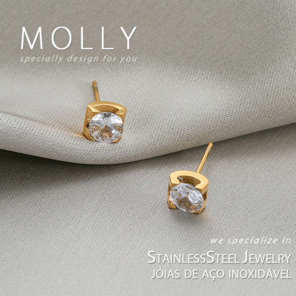 สแตนเลส Minimalist ต่างหูเพชรเดี่ยวสําหรับผู้หญิง Non Tarnish 18K Gold Plated คุณภาพสูง Minimalist แฟชั่นเครื่องประดับ