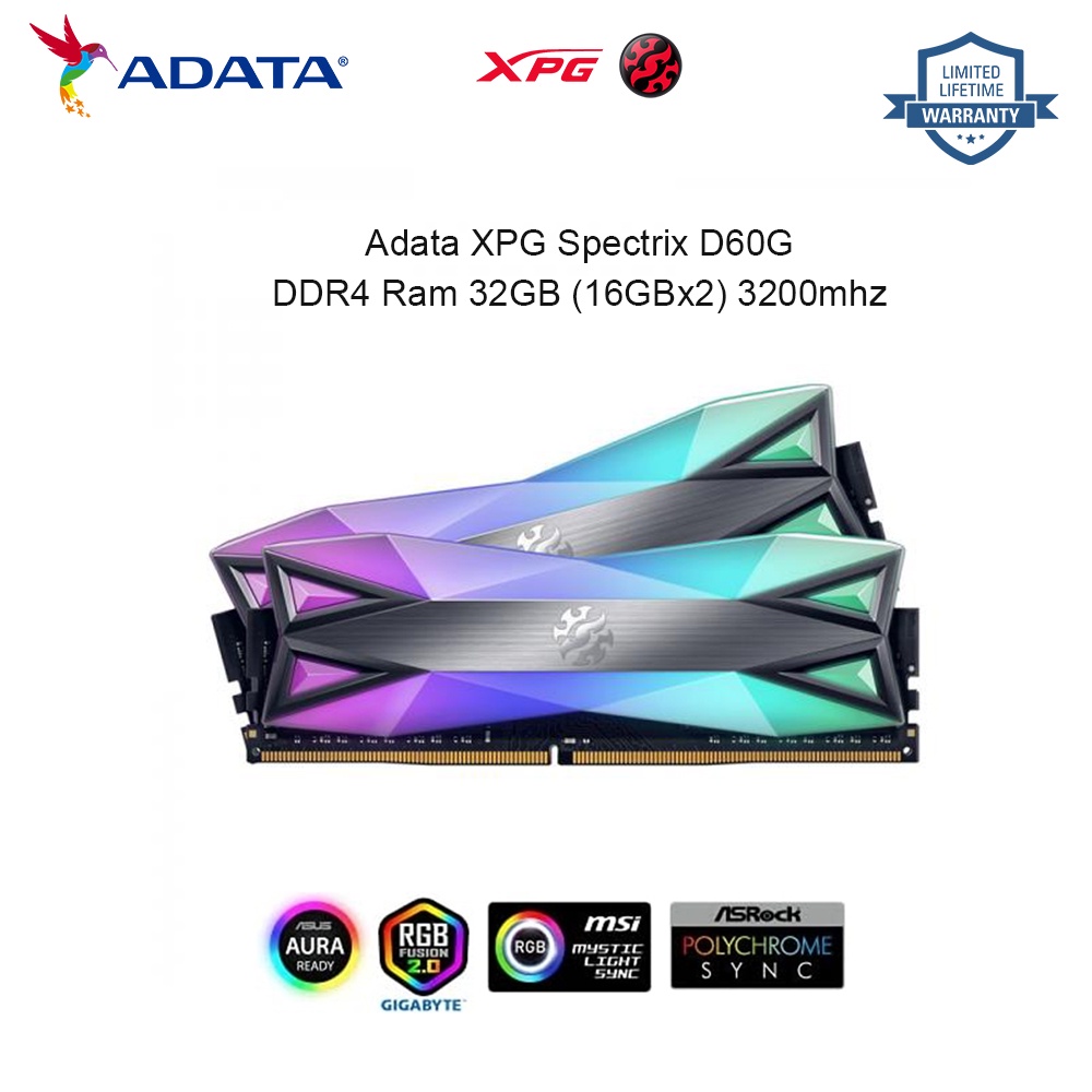 Adata XPG SPECTRIX D60G DDR4 แรมหน่วยความจํา RGB 8GB 16GB 3200mhz 3600mhz สําหรับเล่นเกมคอมพิวเตอร์ตั้งโต๊ะ