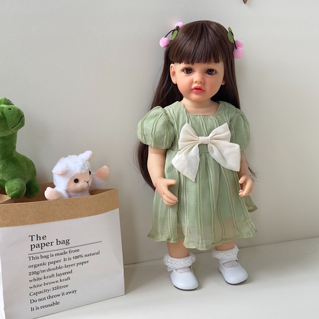 Npk ตุ๊กตาเด็กแรกเกิด ซิลิโคน สีเขียว 55 ซม. สไตล์เบ็ตตี้ ผมสังเคราะห์ และน่ารัก ใช้ซ้ําได้