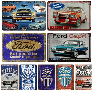 โปสเตอร์โลหะดีบุก ลาย Mustang Ford Cars สไตล์วินเทจ สําหรับตกแต่งผนังบ้าน โรงรถ