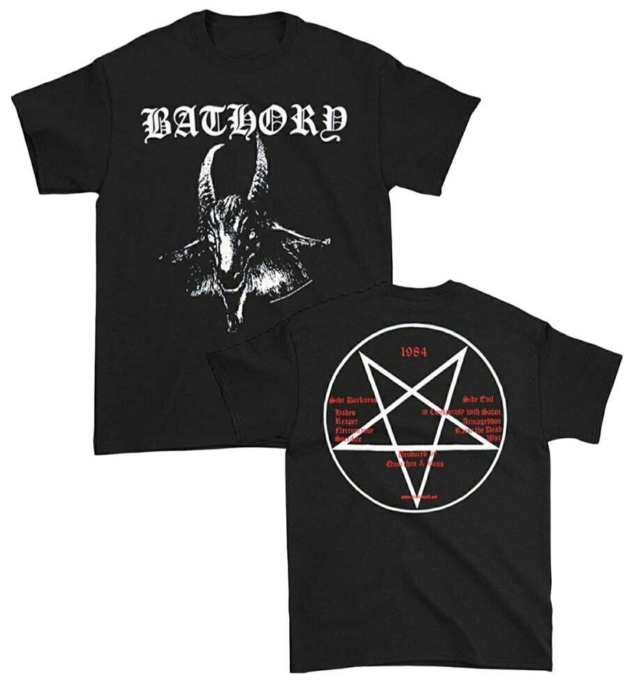 ใหม่ เสื้อยืดลําลอง แขนสั้น พิมพ์ลายโลโก้แพะ Bathory สีดํา สําหรับผู้ชาย (SML-2XL) badhabitmerch
